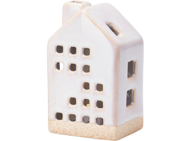 Hus LED keramikk 6x6x11cm 4ass Forpakn.24stk,Batteri:3xLR44 inkludert 