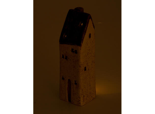 Hus til telys brun/beige keramikk 5,6x18,3cm 