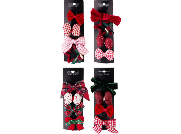 Hårklemme sløyfer juledesign 4stk 4ass 48 sett i display 