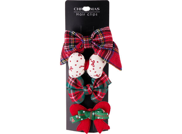 Hårklemme sløyfer juledesign 4stk 4ass 48 sett i display 