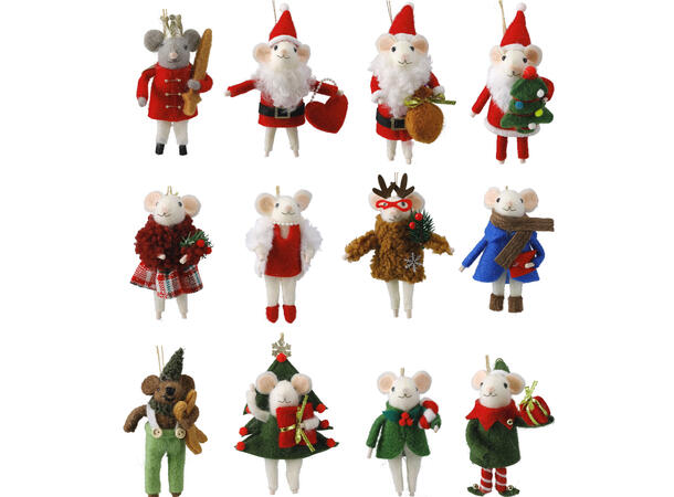 Julepynt Mus henge 12cm filtstoff 12ass Forpk 12stk Filt av polyester 