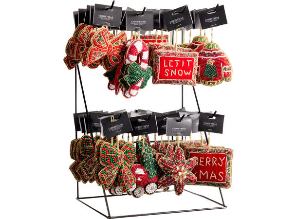 Julepynt Perlebrodert henge 8x10cm 8ass Display 72stk 