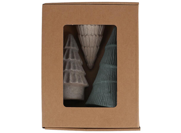 Juletre grønn/hvit/brun keramikk s/3 Eske: 11,5x11,5x27cm 