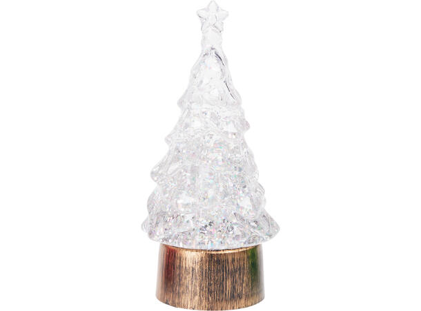 Juletre med vann/glitter/LED 6x12cm 4ass Batteri inkl:3xLR44 Display med 16 stk 