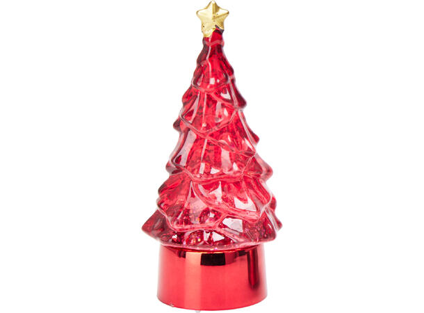 Juletre med vann/glitter/LED 6x12cm 4ass Batteri inkl:3xLR44 Display med 16 stk 