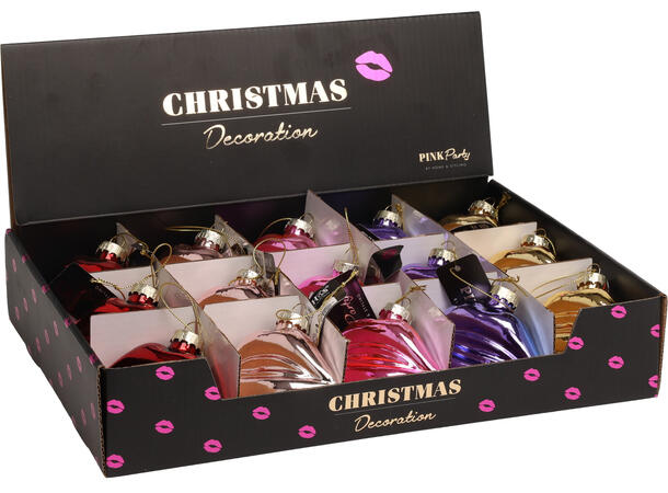 Juletrepynt lepper glass 8x4x6cm 5ass Display med 15 assortert 