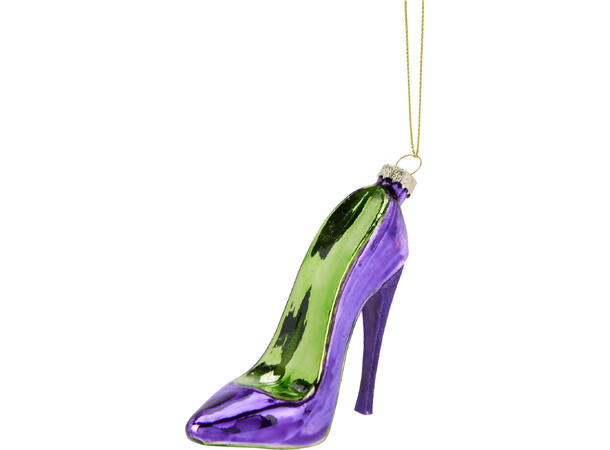 Juletrepynt sko glass 4x8x9,5cm 3ass 12 assortert i displayboks 