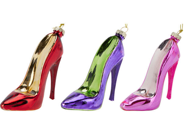 Juletrepynt sko glass 4x8x9,5cm 3ass Display 12stk 