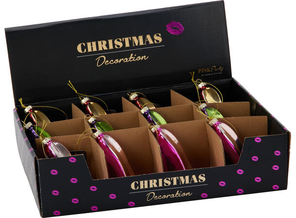 Juletrepynt sko glass 4x8x9,5cm 3ass Display 12stk 