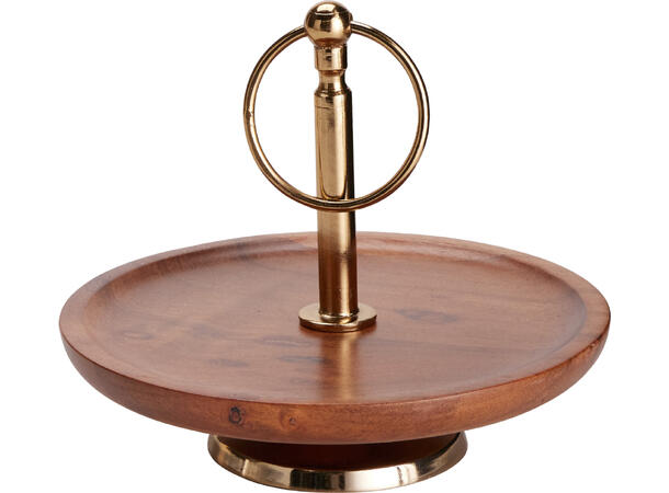 Kakefat m/håndtak akasie/metall 18x13cm 