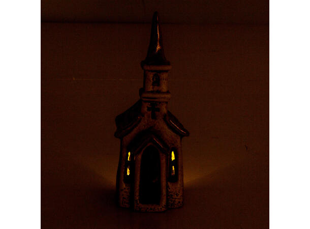 Kirke krem/rød keramikk til telys 18cm 