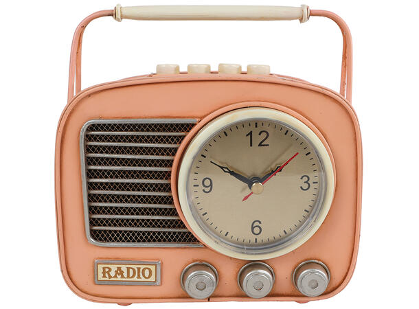 Klokke retro radio metall 18,5x17cm 3ass 