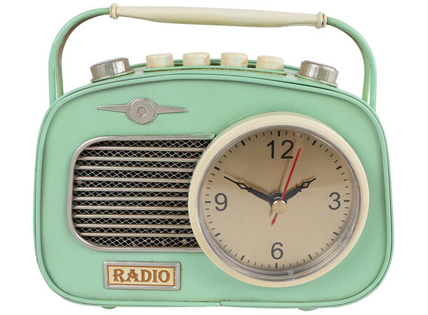 Klokke retro radio metall 18,5x17cm 3ass 