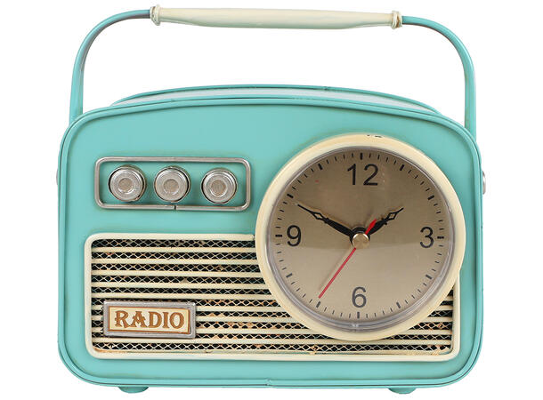 Klokke retro radio metall 18,5x17cm 3ass 