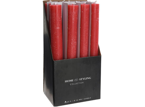 Kronelys rustikk rød 3x25cm Display 12stk Brenntid 18 timer 