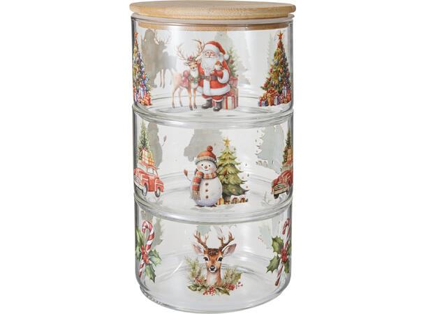 Krukke stabel 550ml 3etg dia 11xh20,5cm Med bambuslokk og silikonring 