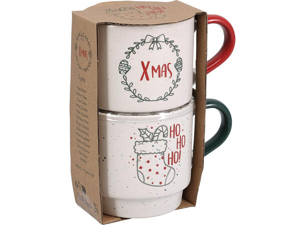 Krus Julekos keramikk 350ml 2stk 2ass Vekt: 350gram XMAS, Juletre, HOHO, vott 