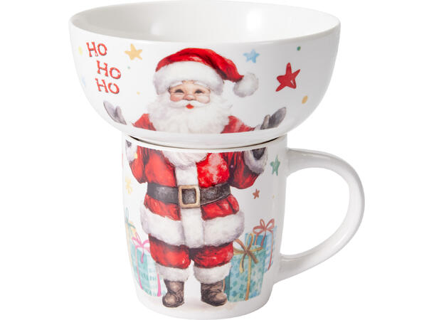 Krus og skål porselen julemotiv 4ass Forpk 8sett  Skål 600ml Krus 360ml 