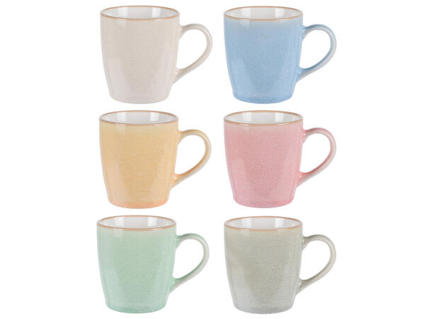 Krus porselen pastell m/hvit 7x8cm 6ass Grå, gul,grønn, rosa, blå,taupe 220ml 