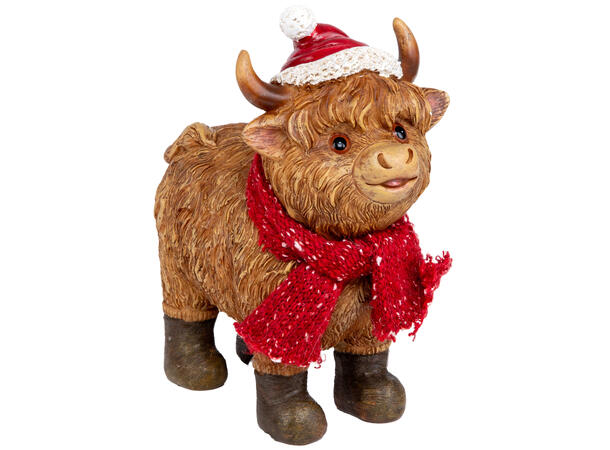 Ku oksedyr stående m/lue/skjerf 16,5cm 