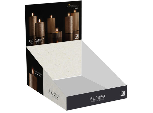 Kubbelys LED gull rustikk voks 7,5x12,5c Batteri: 2xAA Timer: 6/18t Display 12stk 