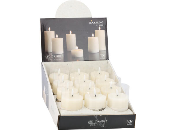 Kubbelys LED krem rustikk voks 7,5x10cm Batteri: 2xAA Timer: 6/18t Display 12stk 
