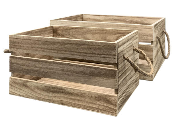 Kurv eske brent tre m/tau s/2 28x20x15cm, 34x25x16cm 