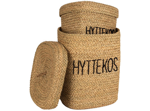 Kurv flettet natur 30x35cm Hyttekos s/2 Med lokk 