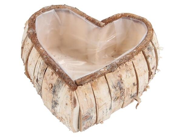 Kurv hjerte tremateriale 21x21x9cm Med plast 