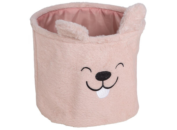 Kurv rosa plysj m/dyrefjes 25x30cm 