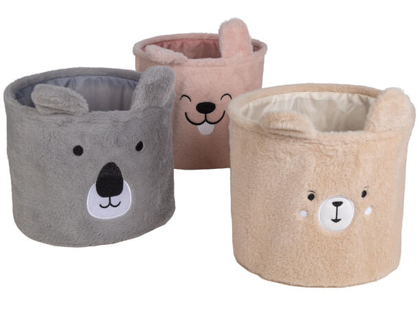 Kurv rosa plysj m/dyrefjes 25x30cm 