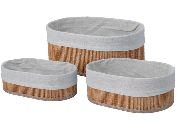 Kurvsett bambus m/lin s/3 25x15x8cm 28x18x10cm 30x20x12cm 