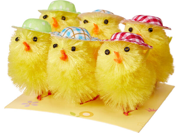 Kylling chenille funny 6stk 5cm 3ass Display 24stk 
