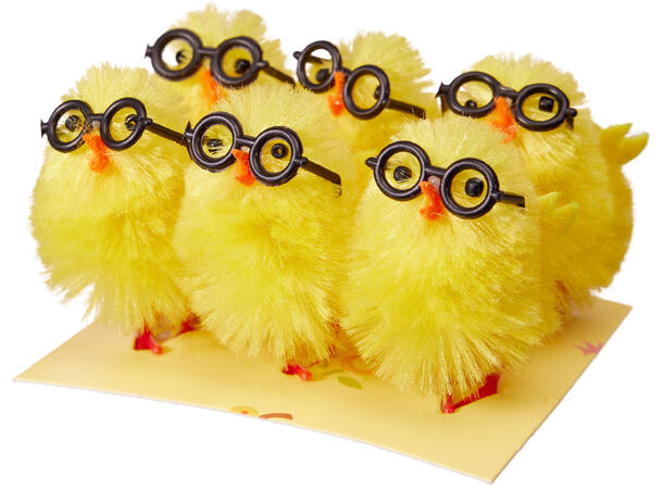 Kylling chenille funny 6stk 5cm 3ass Display 24stk 
