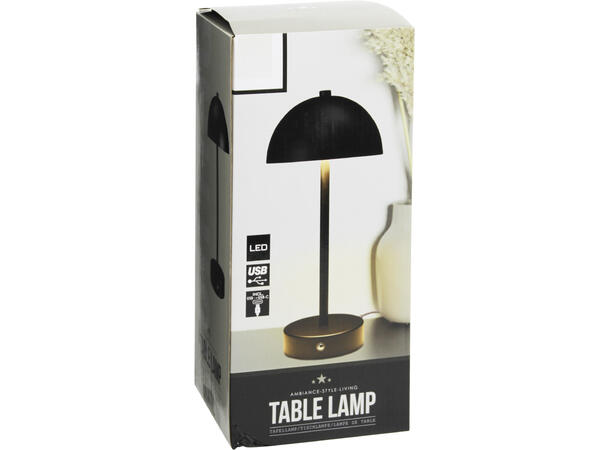 Lampe kuppel LED sort 14x31cm Metall. USB-C 