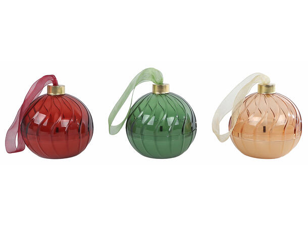 Ledlys kule gull plastikk/voks  3ass Display 12stk Dia 9cm Batteri 2xAA 