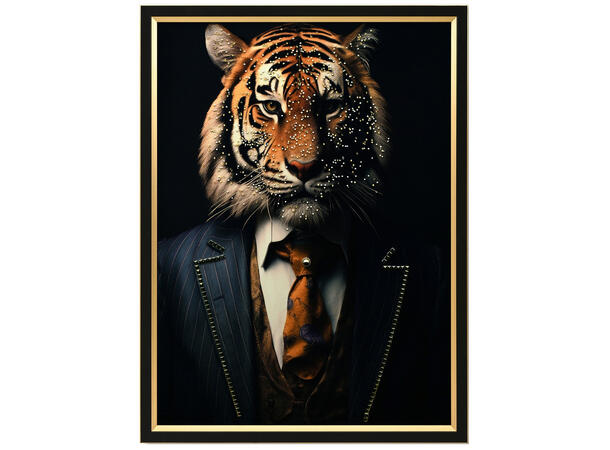 Lerretsbilde Tiger Hipster dekor 64x84cm Shiny foliert fototrykk sort/gull ramme 