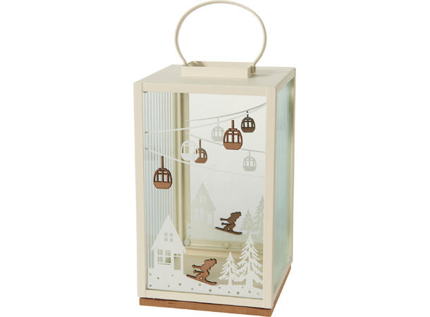 Lykt hvit m/vinterscene 16,5x28,5cm Vekt: 920g 