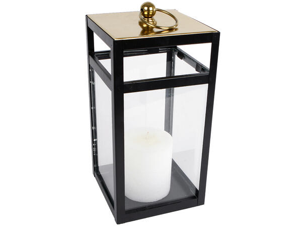 Lykt metall sort/gull 15,5x15,5x32,5cmx 