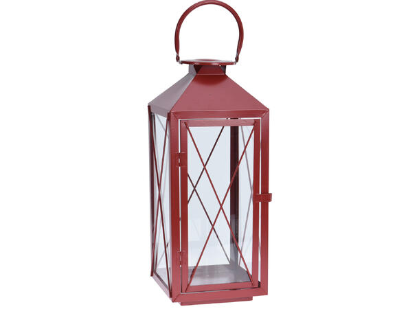 Lykt rød metall m/glass s/3 Forpk 2stk 18,5x47cm 14x34cm 11x23 cm 