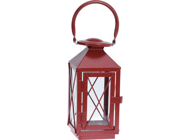 Lykt rød metall m/glass s/3 Forpk 2stk 18,5x47cm 14x34cm 11x23 cm 