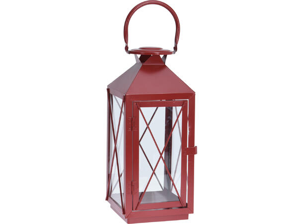 Lykt rød metall m/glass s/3 Forpk 2stk 18,5x47cm 14x34cm 11x23 cm 