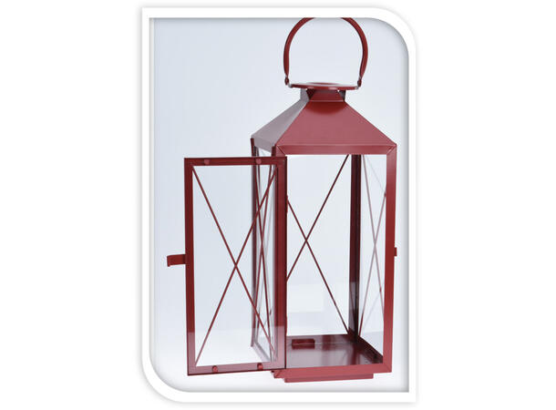 Lykt rød metall m/glass s/3 Forpk 2stk 18,5x47cm 14x34cm 11x23 cm 