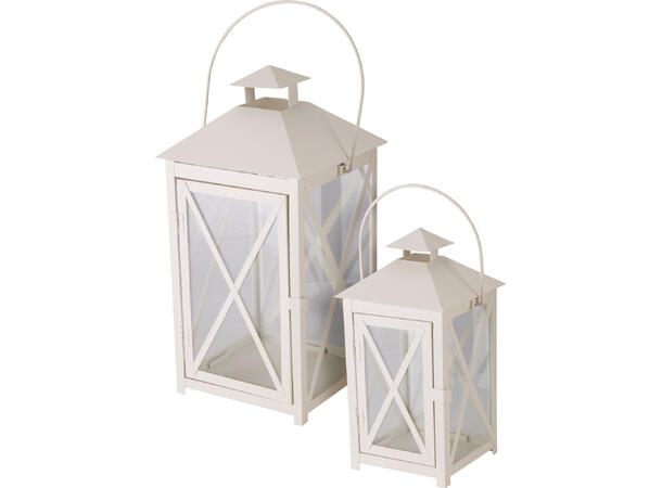 Lykt sett hvit metall m/glass s/2 Totalvekt: 2000g 