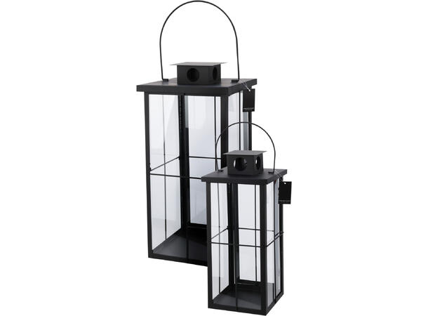 Lykt sort metall 20x45cm 28x58cm s/2 