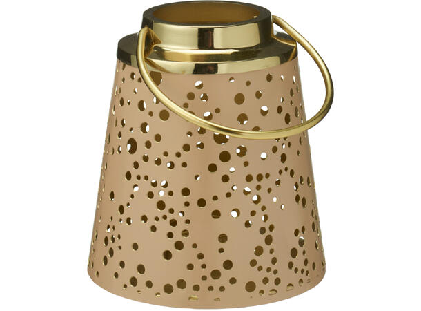 Lykt telys beige m/gull metall 12x13cm 