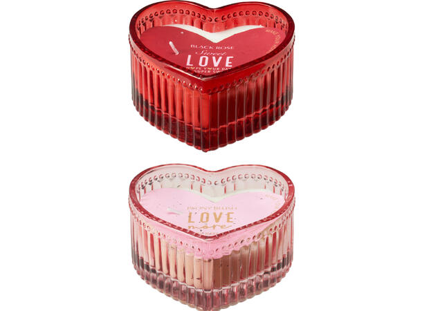 Lys i hjerteglass 9x4cm Brenntid 6t Glass med 95g voks 