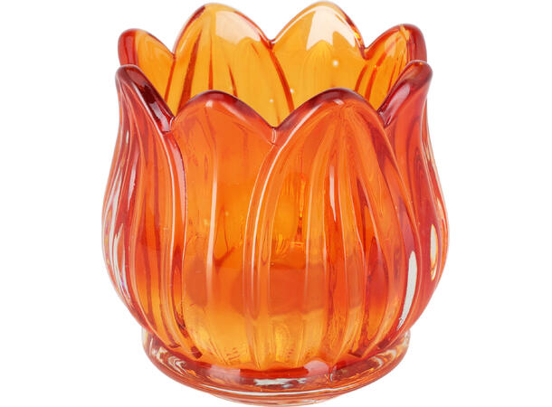 Lysestake glass tulipan telys 7x7cm 6ass Forpk:36stkRosa,gul,oran,rosa,hvit,grønn 