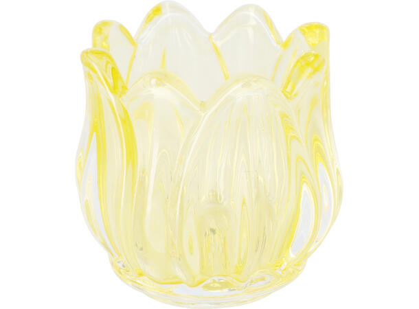 Lysestake glass tulipan telys 7x7cm 6ass Forpk:36stkRosa,gul,oran,rosa,hvit,grønn 
