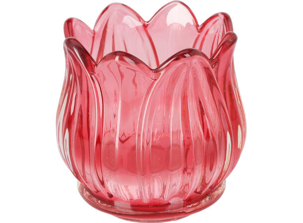 Lysestake glass tulipan telys 7x7cm 6ass Forpk:36stkRosa,gul,oran,rosa,hvit,grønn 